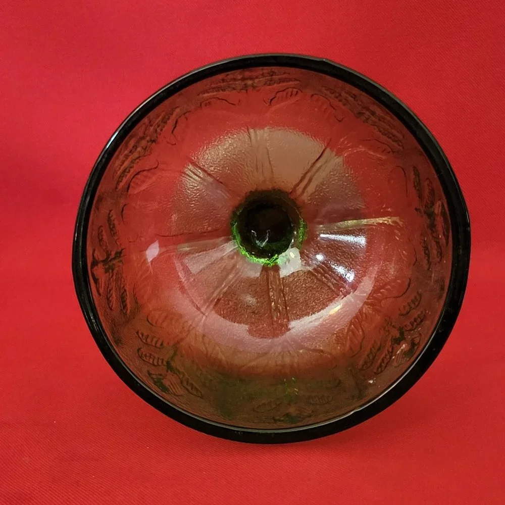VTG FTD 1978 Green Glass Avocado Oak Leaf Pedestal Depression Bowl Dish